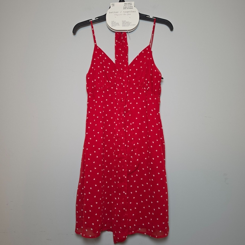 Better Together Red Polka Dot Dress V-Neck Thin Spaghetti Strap Dress w/Scarf